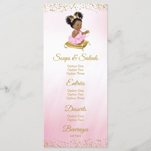 Pink Gold Princess Baby shower Menu's (Voorkant)