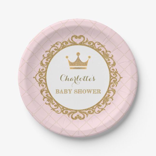 Pink Gold Princess Baby shower Party 7-inch Bord (Voorkant)