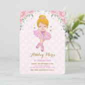 Pink Gold Princess Ballerina Tutu Birthday Invite Kaart (Staand voorkant)