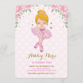 Pink Gold Princess Ballerina Tutu Birthday Invite Kaart