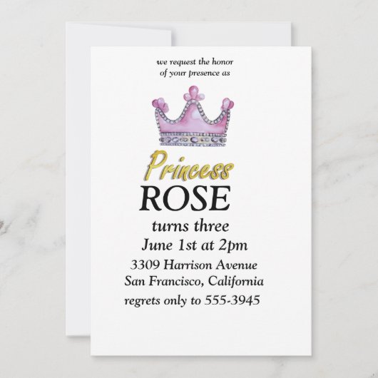Pink & Gold princess birthday invitation Kaart (Voorkant)