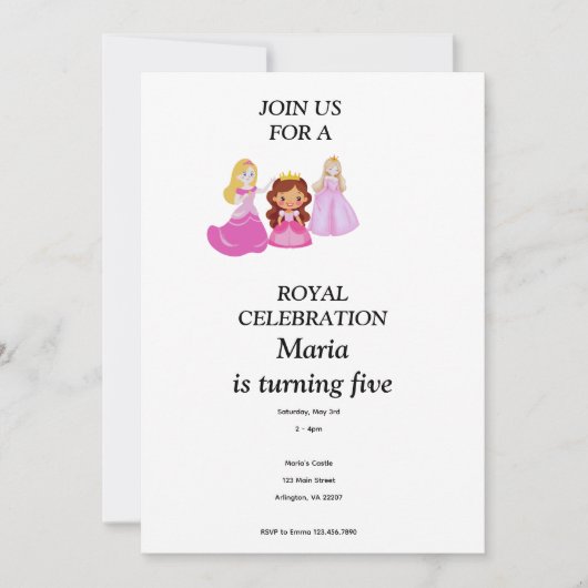 Pink & Gold princess birthday invitation Kaart (Voorkant)