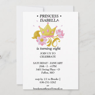 Pink & Gold princess birthday invitation Kaart