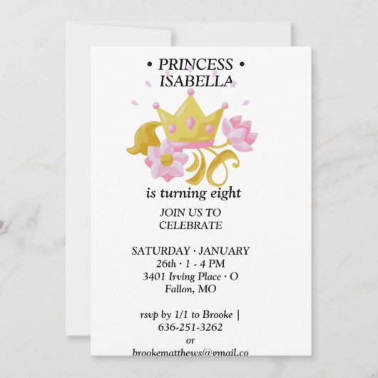 Pink & Gold princess birthday invitation Kaart (Voorkant)