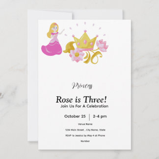 Pink & Gold princess birthday invitation Kaart