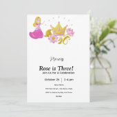Pink & Gold princess birthday invitation Kaart (Staand voorkant)