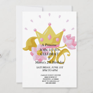 Pink & Gold princess birthday invitation. Kaart