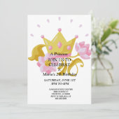 Pink & Gold princess birthday invitation. Kaart (Staand voorkant)