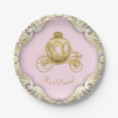 Pink Gold Princess Carriage Girl Baby shower Papieren Bordje (Voorkant)