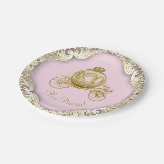 Pink Gold Princess Carriage Girl Baby shower Papieren Bordje (Gekanteld)