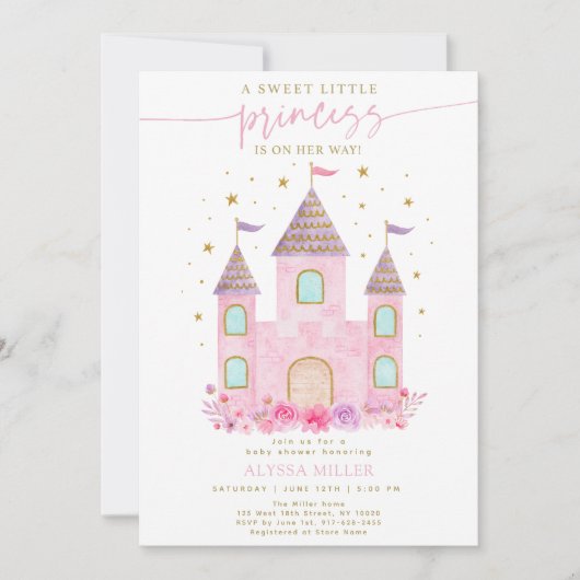 Pink Gold Princess Castle Baby shower Kaart (Voorkant)