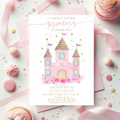 Pink Gold Princess Castle Baby shower Kaart