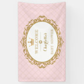 Pink Gold Princess Crown Baby shower Welkom Spandoek (Verticaal)