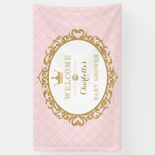 Pink Gold Princess Crown Baby shower Welkom Spandoek (Verticaal)