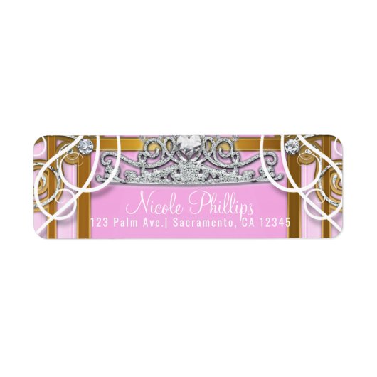 Pink Gold Princess Crown & Carriage Sweet 16 Party Etiket (Voorkant)