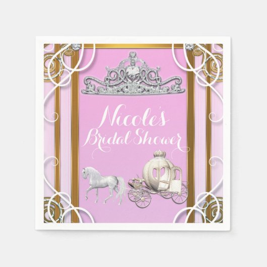 Pink Gold Princess Crown & Carriage Sweet 16 Party Servet (Voorkant)