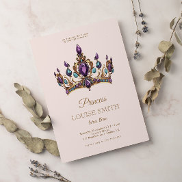 Pink Gold Princess Crown Fairytale Birthday Party Kaart