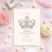 Pink Gold Princess Crown Fairytale Birthday Party Kaart