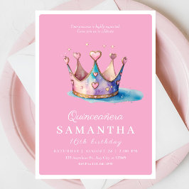 Pink Gold Princess Crown Fairytale Birthday Party Kaart