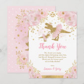 Pink Gold Princess Dinosaur Tutu Tiara Baby Girl Bedankkaart (Voorkant / Achterkant)