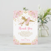 Pink Gold Princess Dinosaur Tutu Tiara Baby Girl Bedankkaart (Staand voorkant)