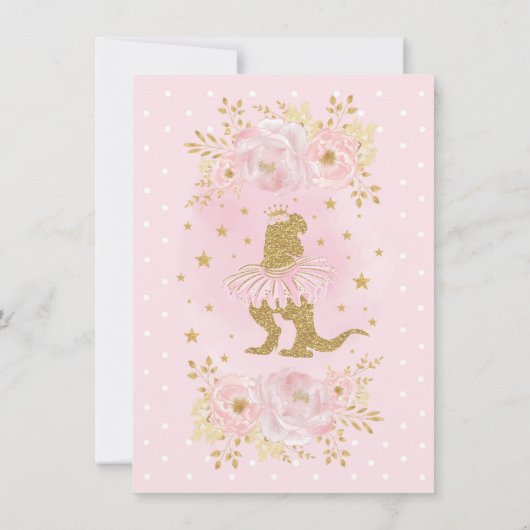 Pink Gold Princess Dinosaur Tutu Tiara Baby Girl Bedankkaart (Achterkant)