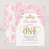 Pink Gold Princess Floral 1ste verjaardag Kaart (Voorkant / Achterkant)