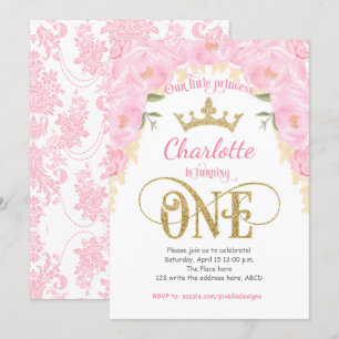 Pink Gold Princess Floral 1ste verjaardag Kaart