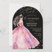 Pink Gold Princess Quinceañera Kaart (Voorkant)