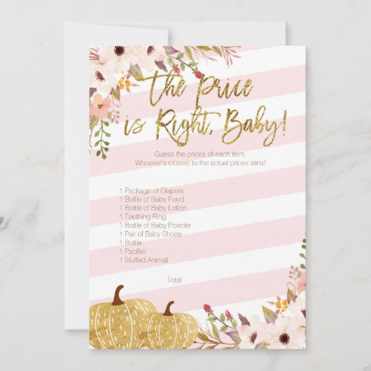 Pink Gold Pumpkin Baby shower Raad de prijs Kaart (Voorkant)