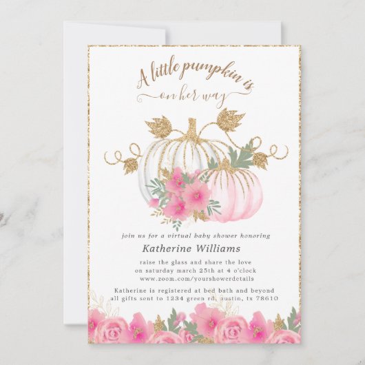 Pink Gold Pumpkin Virtual Baby shower Invitation (Voorkant)