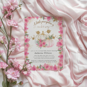 Pink Gold Pumpkin Virtual Baby shower Invitation