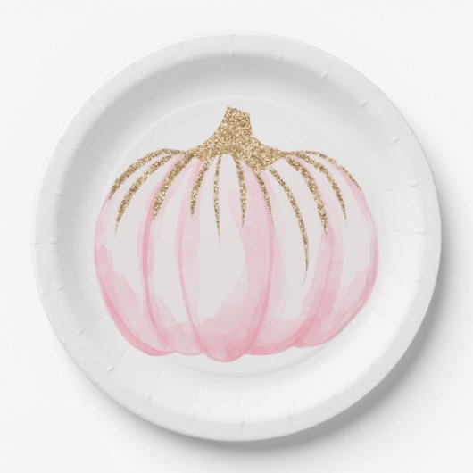 Pink Gold Pumpkins Herfst Party Thanksgiving Papieren Bordje (Voorkant)