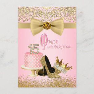 Pink Gold Quinceanera Princess 15th Birthday Kaart