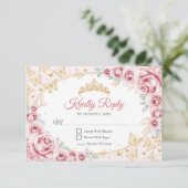 Pink Gold Quinceanera Reply RSVP Kaartje (Staand voorkant)