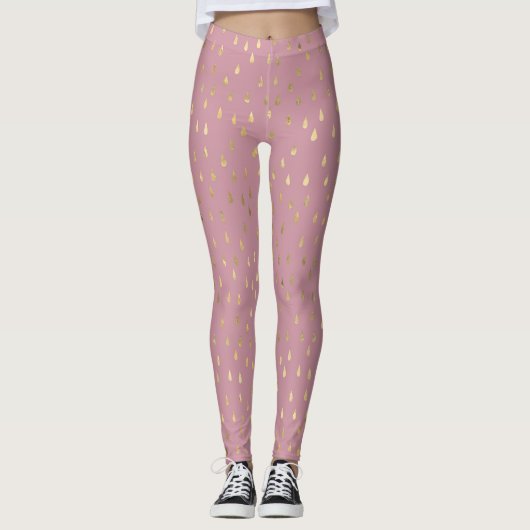 Pink Gold Raindrop Modern Trendy Yoga Leggings (Voorkant)