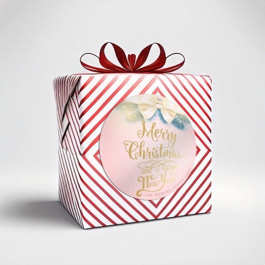 Pink Gold Ribbon Happy Nieuwjaarsgroet Ronde Sticker