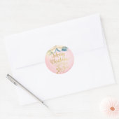 Pink Gold Ribbon Happy Nieuwjaarsgroet Ronde Sticker (Envelop)