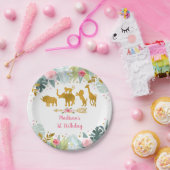 Pink Gold Safari Animal Greenery Birthday Papieren Bordje (Feest)