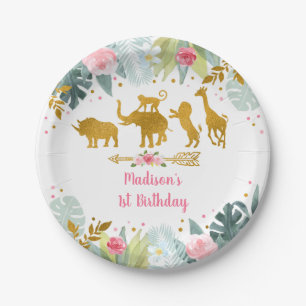 Pink Gold Safari Animal Greenery Birthday Papieren Bordje