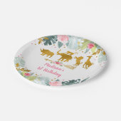 Pink Gold Safari Animal Greenery Birthday Papieren Bordje (Gekanteld)