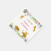 Pink Gold Safari Animal Greenery Birthday Servet (Hoek)