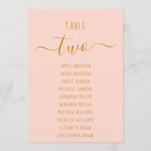 Pink Gold Script Modern Simple Seating Chart Card  (Achterkant)