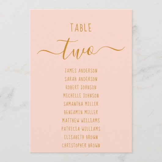 Pink Gold Script Modern Simple Seating Chart Card  (Voorkant)