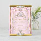Pink Gold Silk Princess Quinceanera Blush Invite Kaart (Staand voorkant)