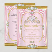 Pink Gold Silk Princess Quinceanera Blush Invite Kaart (Voorkant / Achterkant)