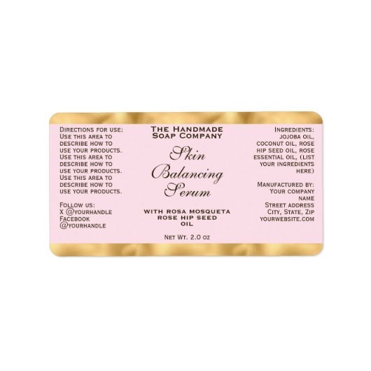 Pink & Gold Small Dropper Bottle Label  (Voorkant)