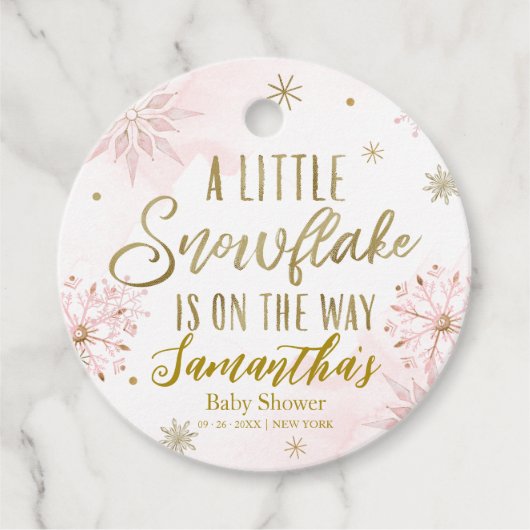 Pink Gold Snowflake Girl Baby shower Dank u Bedankjes Labels (Voorkant)