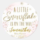 Pink Gold Snowflake Girl Baby shower Ronde Sticker (Voorkant)