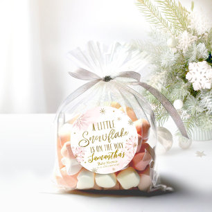 Pink Gold Snowflake Girl Baby shower Ronde Sticker